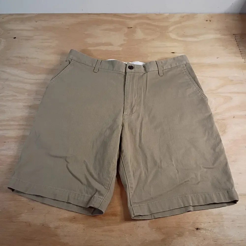 Dockers Mens 33 Shorts Khaki Tan Flat Front Chino Cotton Stretch Casual